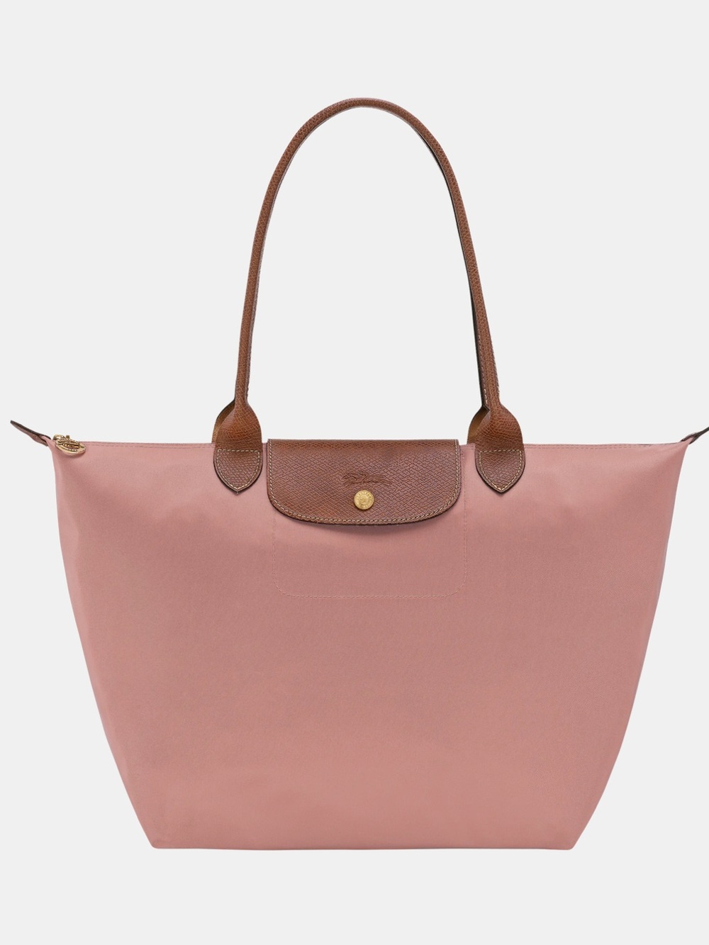 Longchamp Le Pliage Tote in Dusty Rose with Brown Trim